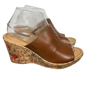 boc by Born Concept Starlet Floral Cork Slip-On Wedge Sandals Size 9 Tan Leather